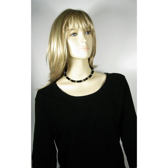 Necklace Plastic Faceted Beads Rhinestones 12 In Choker Goldtone Collar Vintage - Picture 4 of 9
